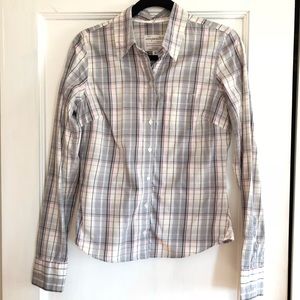 Aero Gray White Pink Plaid Print Button Down Shirt